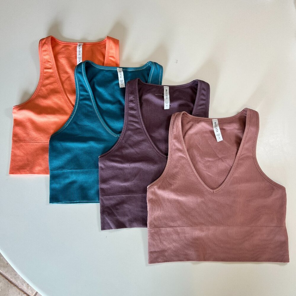 ATHLETA Aurora Seamless Crop Rib V-Neck Tank Top (Various Colors) Sz S